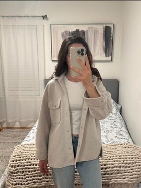 Zara Cream Overshirt Jacket Wool Blend Neutral Minimal